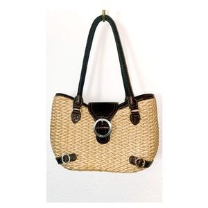 Brighton straw shoulder bag w/ brown trim & silver